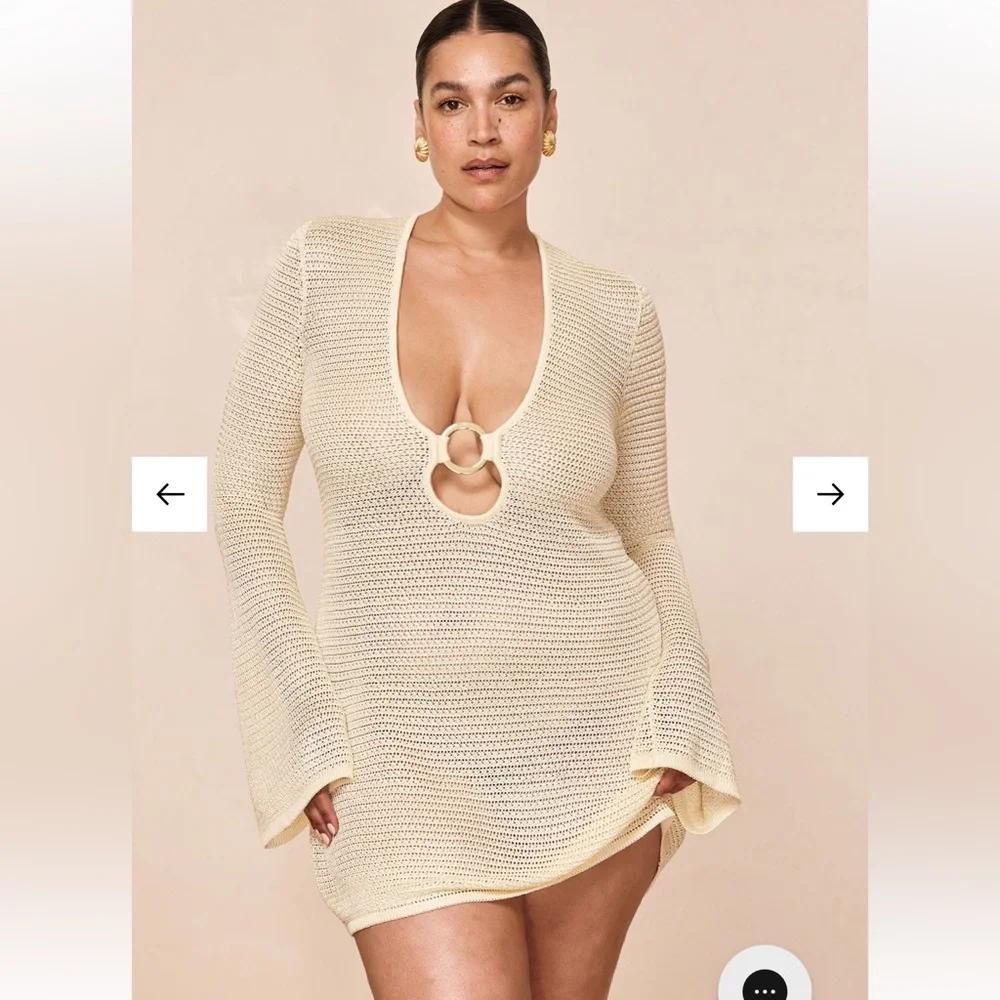 MONTEGO MINI DRESS - IVORY SHINY TREBLE KNIT Monday Swimwear Cream Knit Coverup - Picture 5 of 9